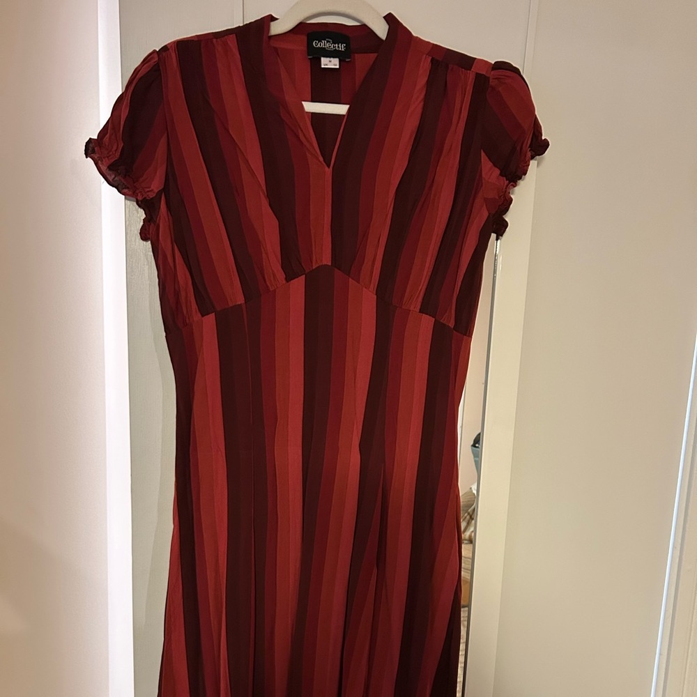Collectif red rayon a-line dress UK12